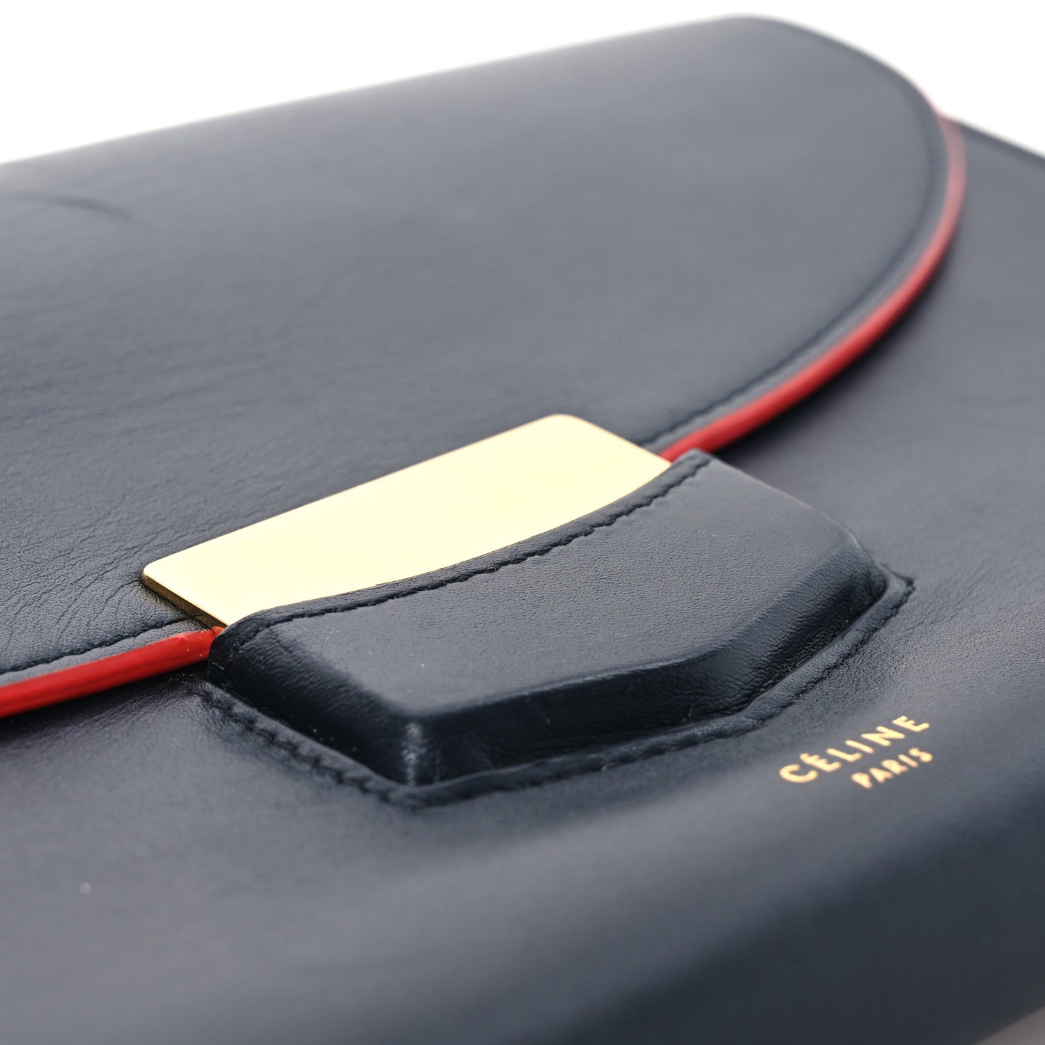 Celine Smooth Calfskin Trotteur Clutch Navy Blue Red 17 of 20