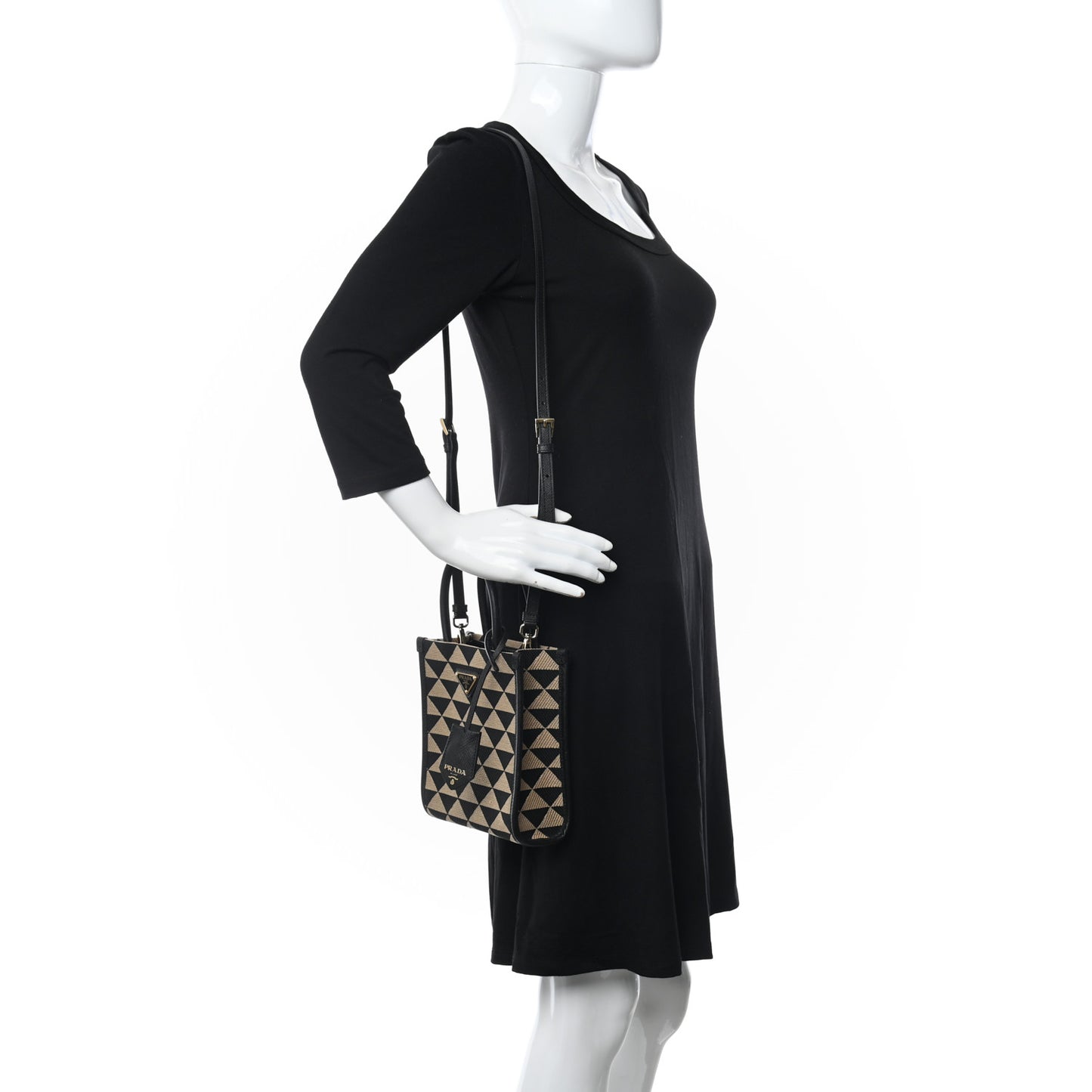 Jacquard Saffiano Triangolo Symbole Embroidered Micro Tote Black Corda