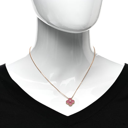 Van Cleef & Arpels 18K Rose Gold Diamond Rhodonite Vintage Alhambra Pendant Necklace 2 of 6