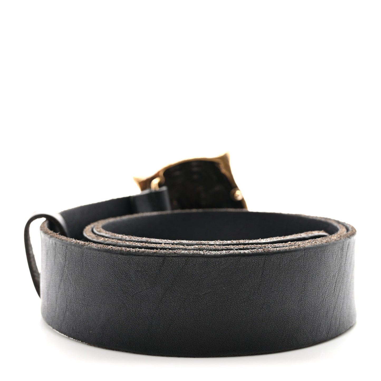 Calfskin Brass Feline Buckle Belt 85 34 Black