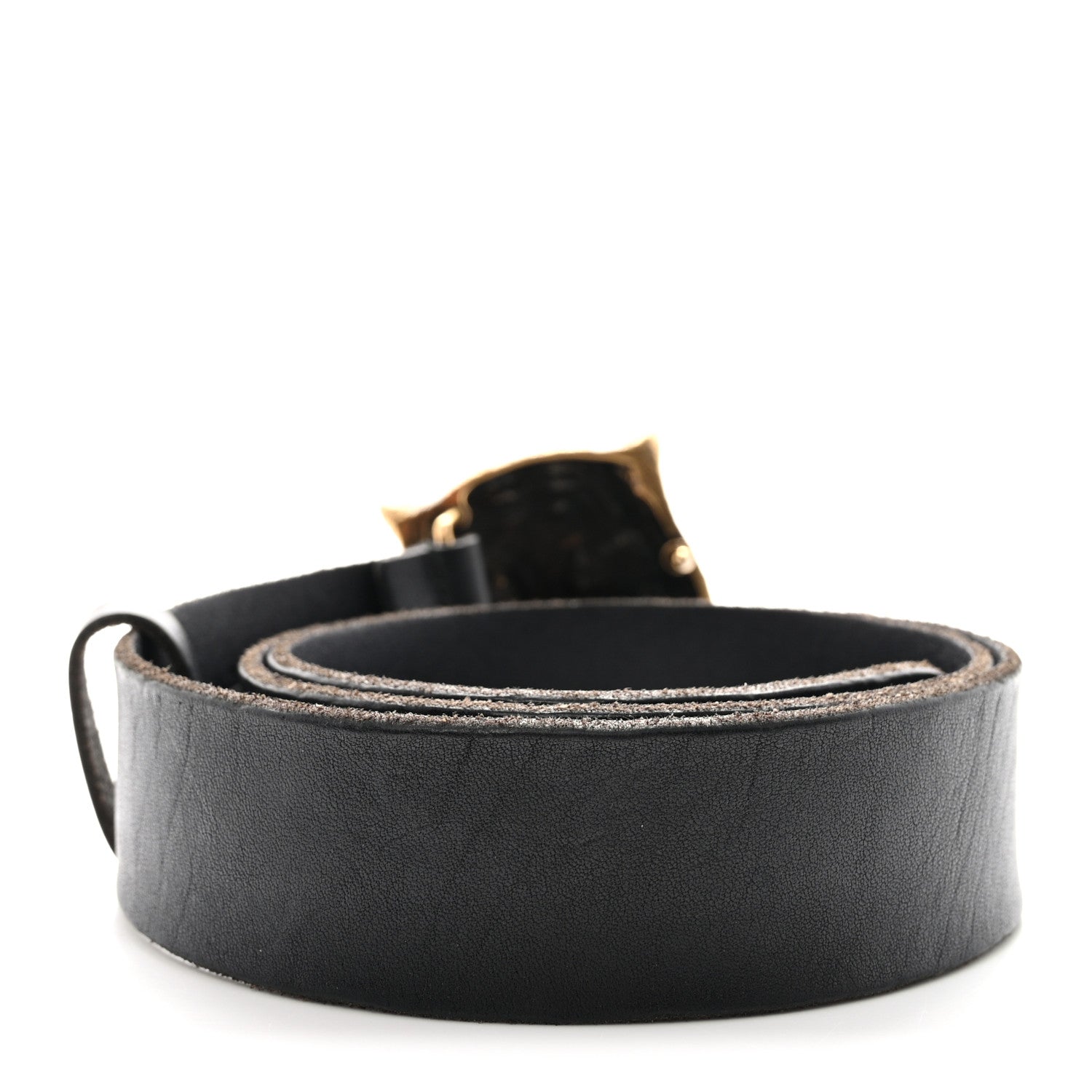 Gucci Calfskin Brass Feline Buckle Belt 85 34 Black 2 of 5