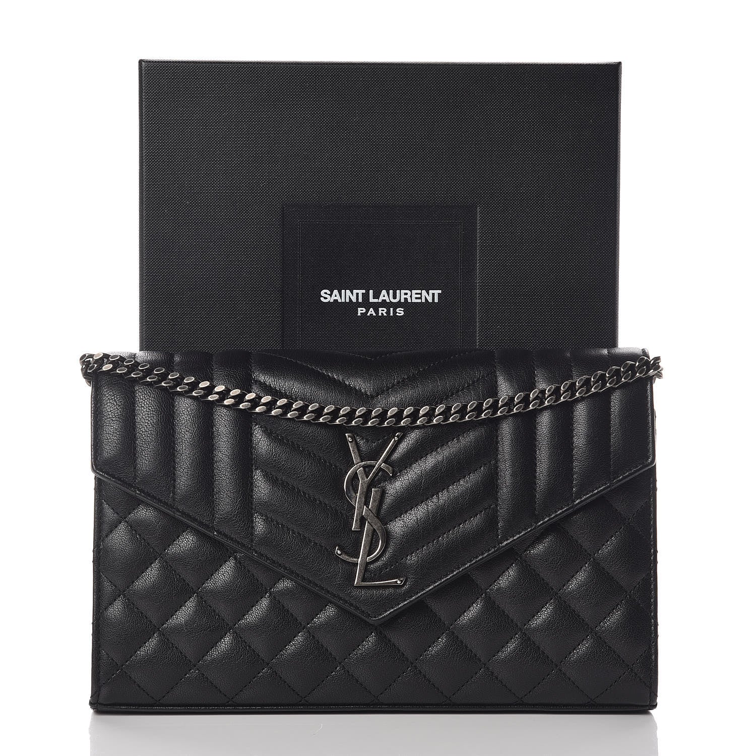 Saint Laurent Sheepskin Tri-Quilt Monogram Envelope Chain Wallet Black 10 of 10