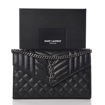 Saint Laurent Sheepskin Tri-Quilt Monogram Envelope Chain Wallet Black 10 of 10