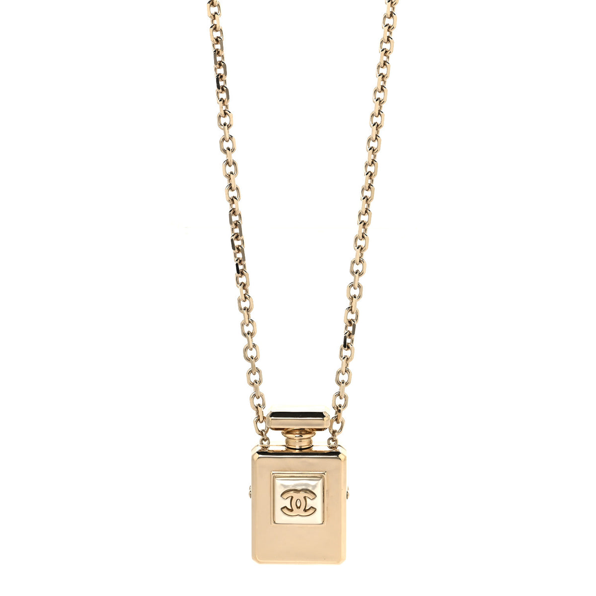 Metal Pearl Perfume Bottle CC Locket Necklace Gold