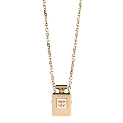 Chanel Metal Pearl Perfume Bottle CC Locket Necklace Gold 1 of 5