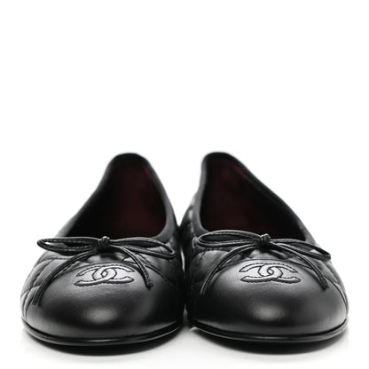 Chanel Aged Calfskin Quilted Cap Toe Ballerina Flats 38 Black 2 of 9