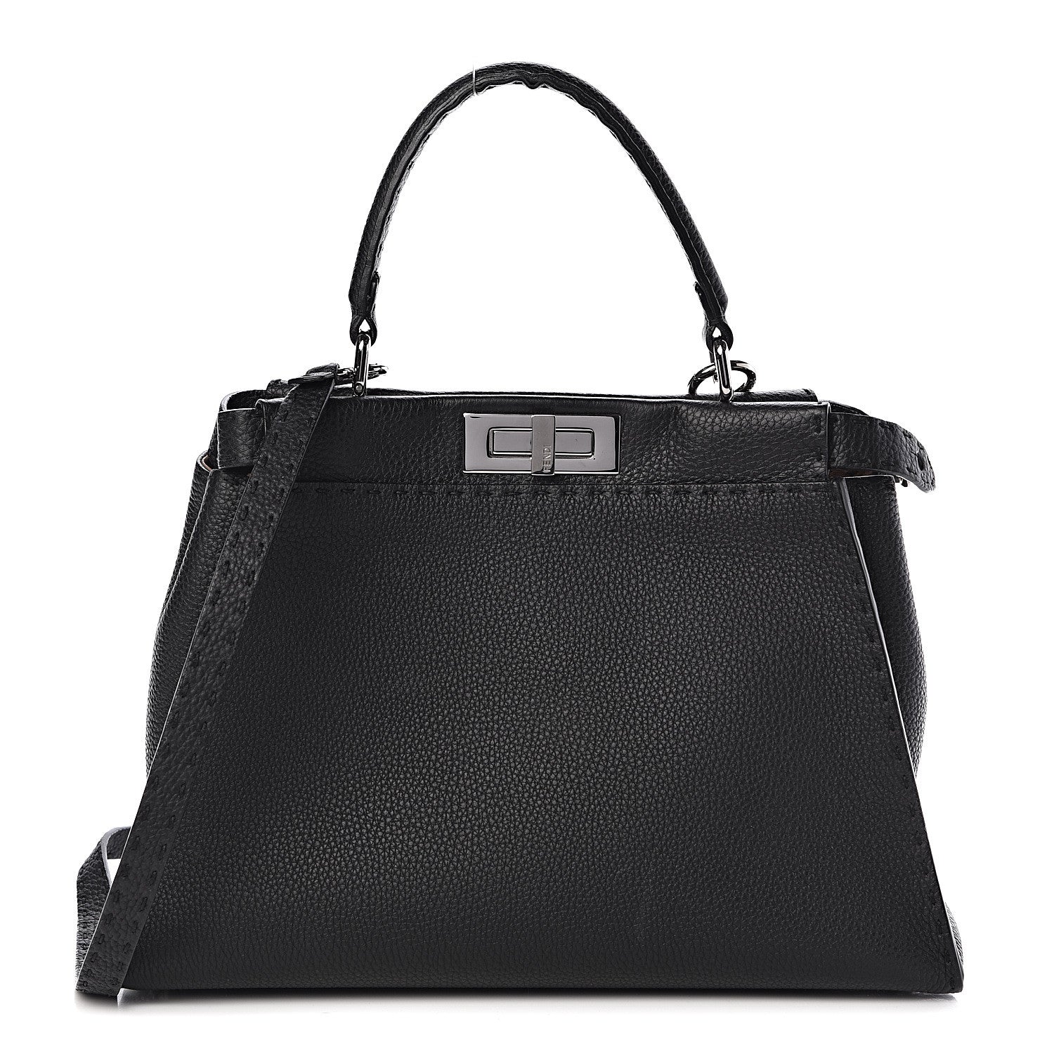 Fendi Cuoio Romano Selleria Bi-Color Medium Peekaboo Iconic Satchel Black Mou 1 of 11