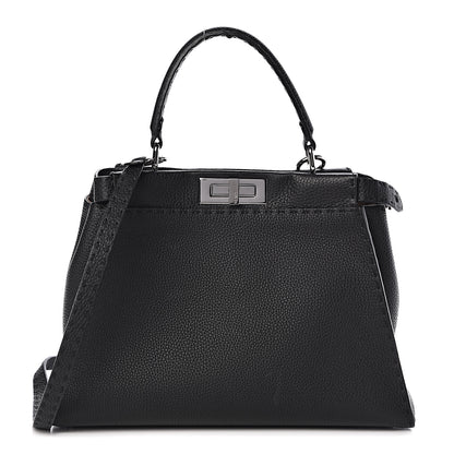 Fendi Cuoio Romano Selleria Bi-Color Medium Peekaboo Iconic Satchel Black Mou 1 of 11