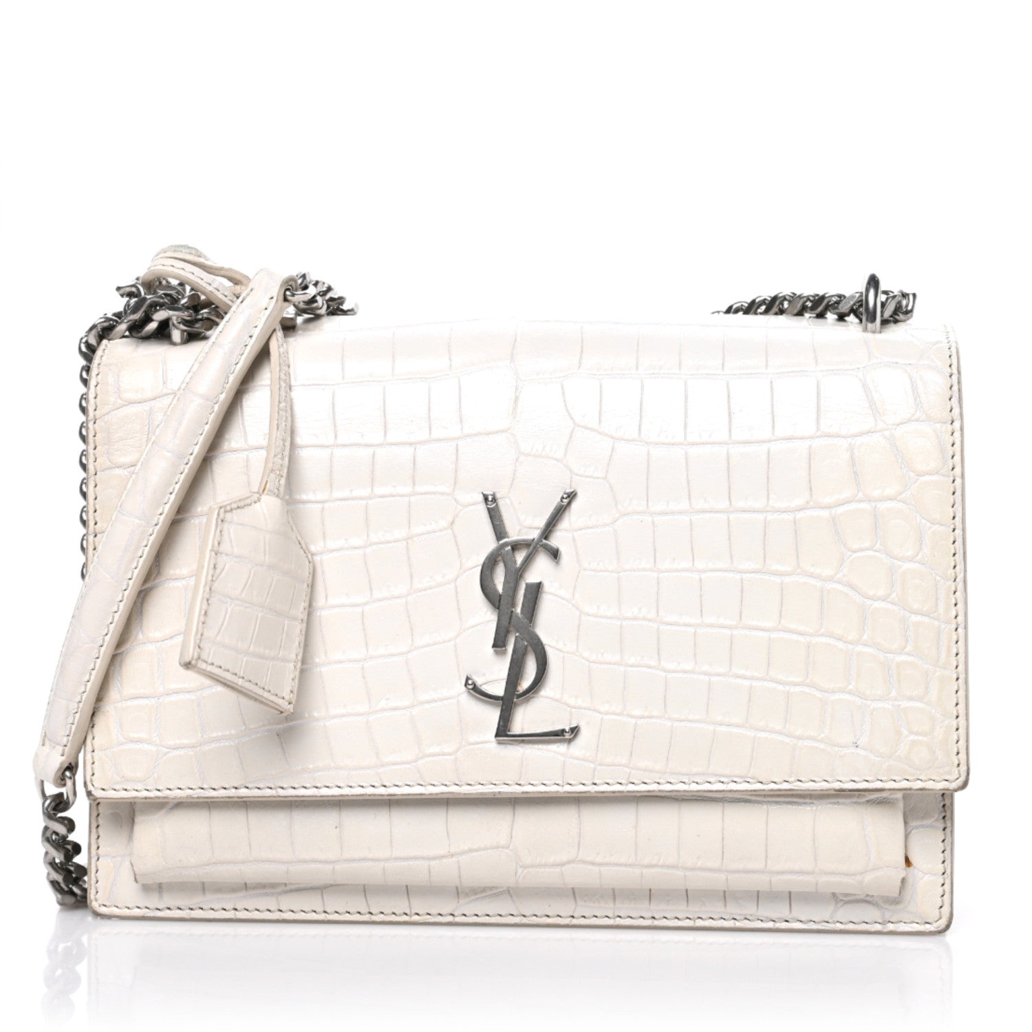 Saint Laurent Calfskin Crocodile Embossed Medium Monogram Sunset Blanc Vintage 1 of 10