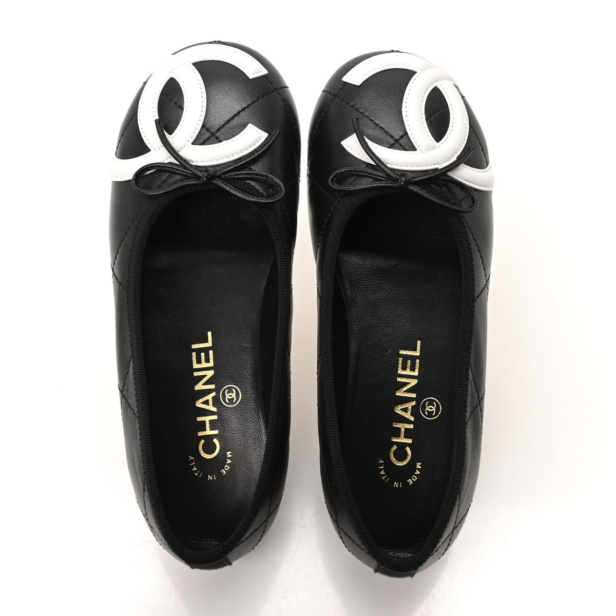 Chanel Lambskin Quilted CC Cambon Ballet Flats 35 Black White 2 of 10