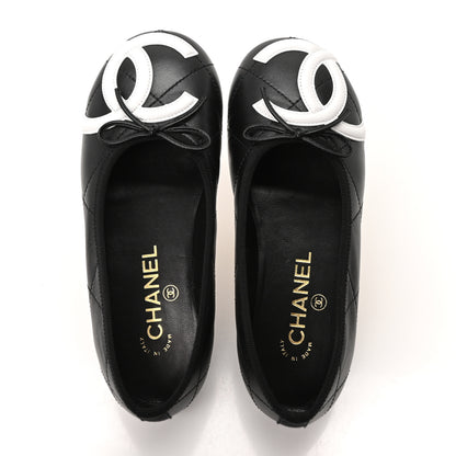 Chanel Lambskin Quilted CC Cambon Ballet Flats 35 Black White 2 of 10