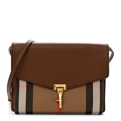 Burberry Derby Calfskin House Check Small Macken Crossbody Bag Tan 1 of 11