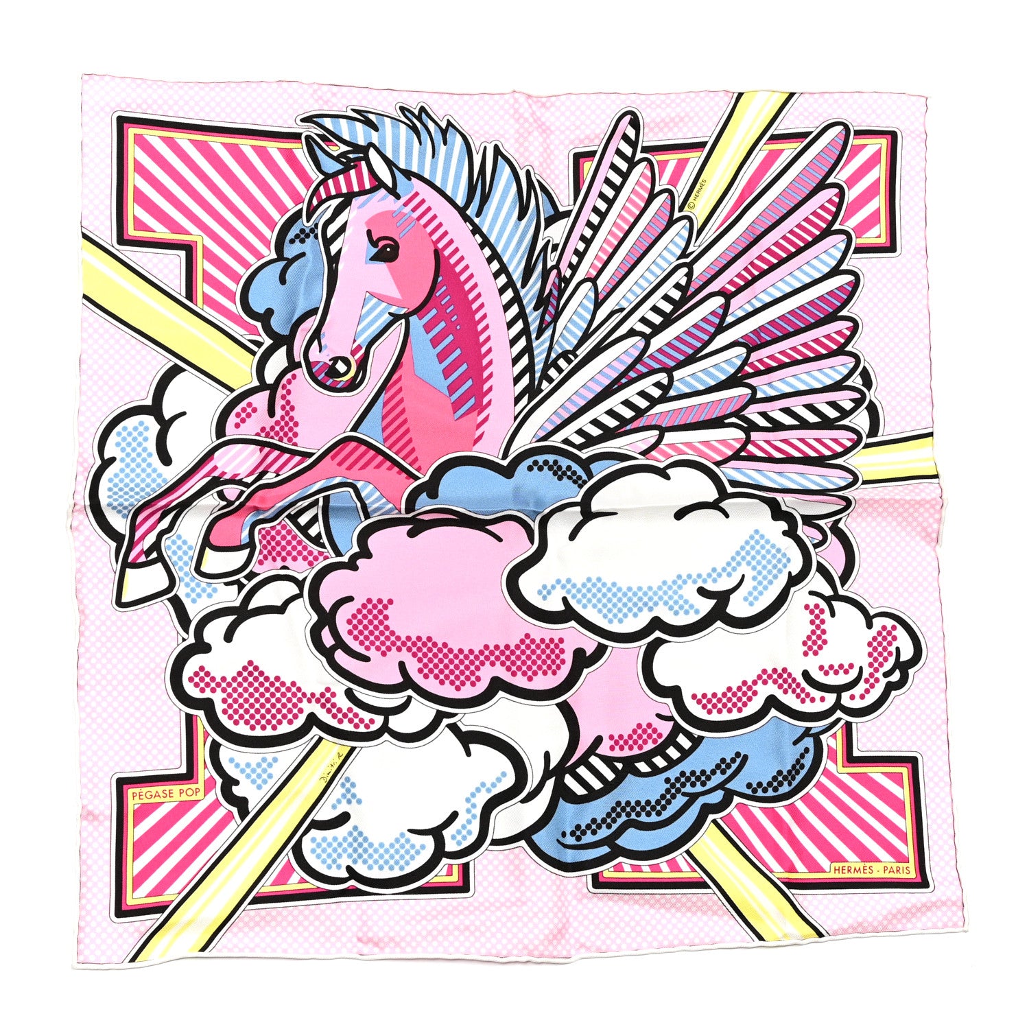 Hermes Silk Pegase Pop Scarf 45 Rose Bleu Jaune 1 of 5