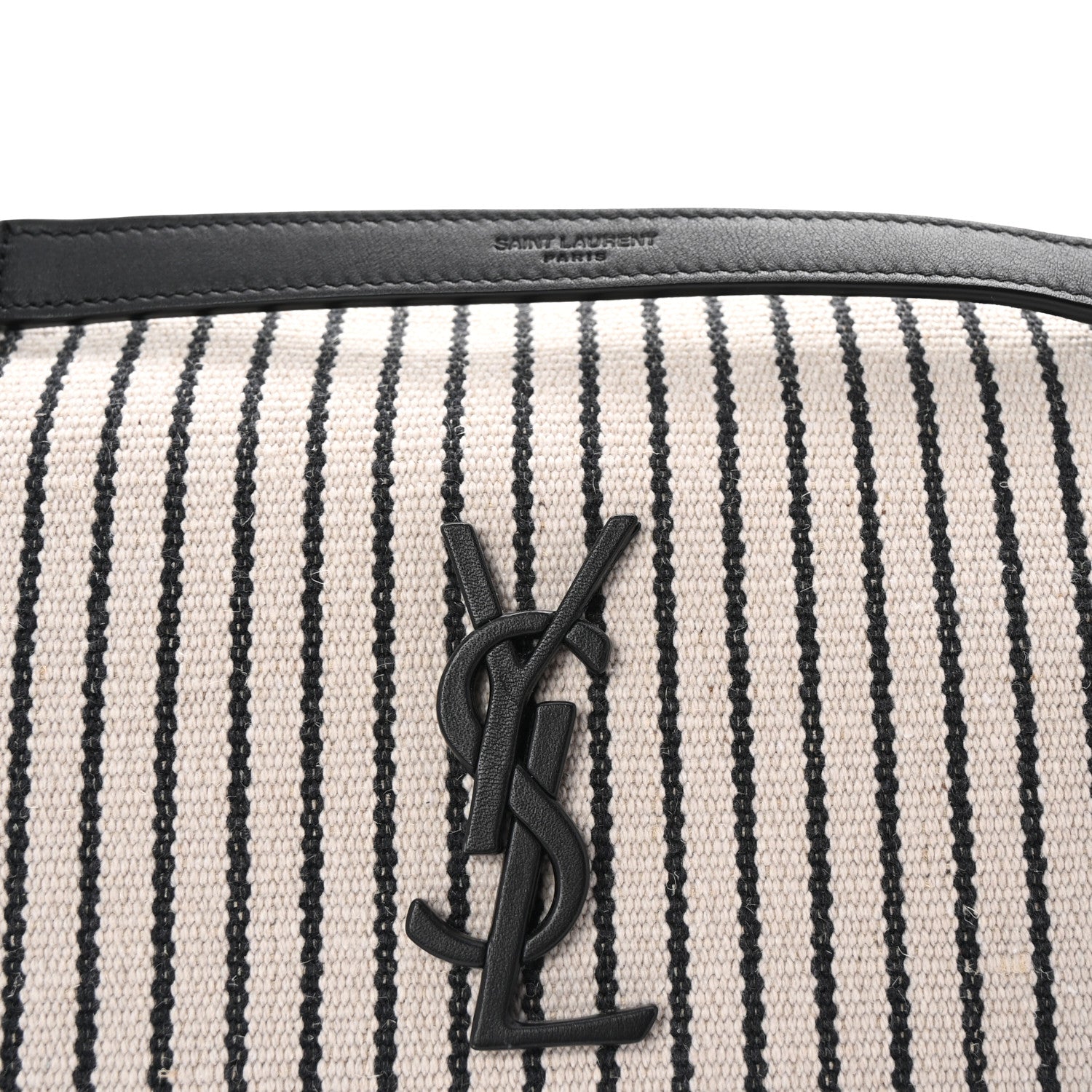 Saint Laurent Cotton Canvas Striped Vintage Calfskin Monogram Medium Niki Chain Satchel Grey Cream Black 7 of 9