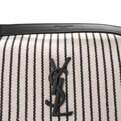 Saint Laurent Cotton Canvas Striped Vintage Calfskin Monogram Medium Niki Chain Satchel Grey Cream Black 7 of 9