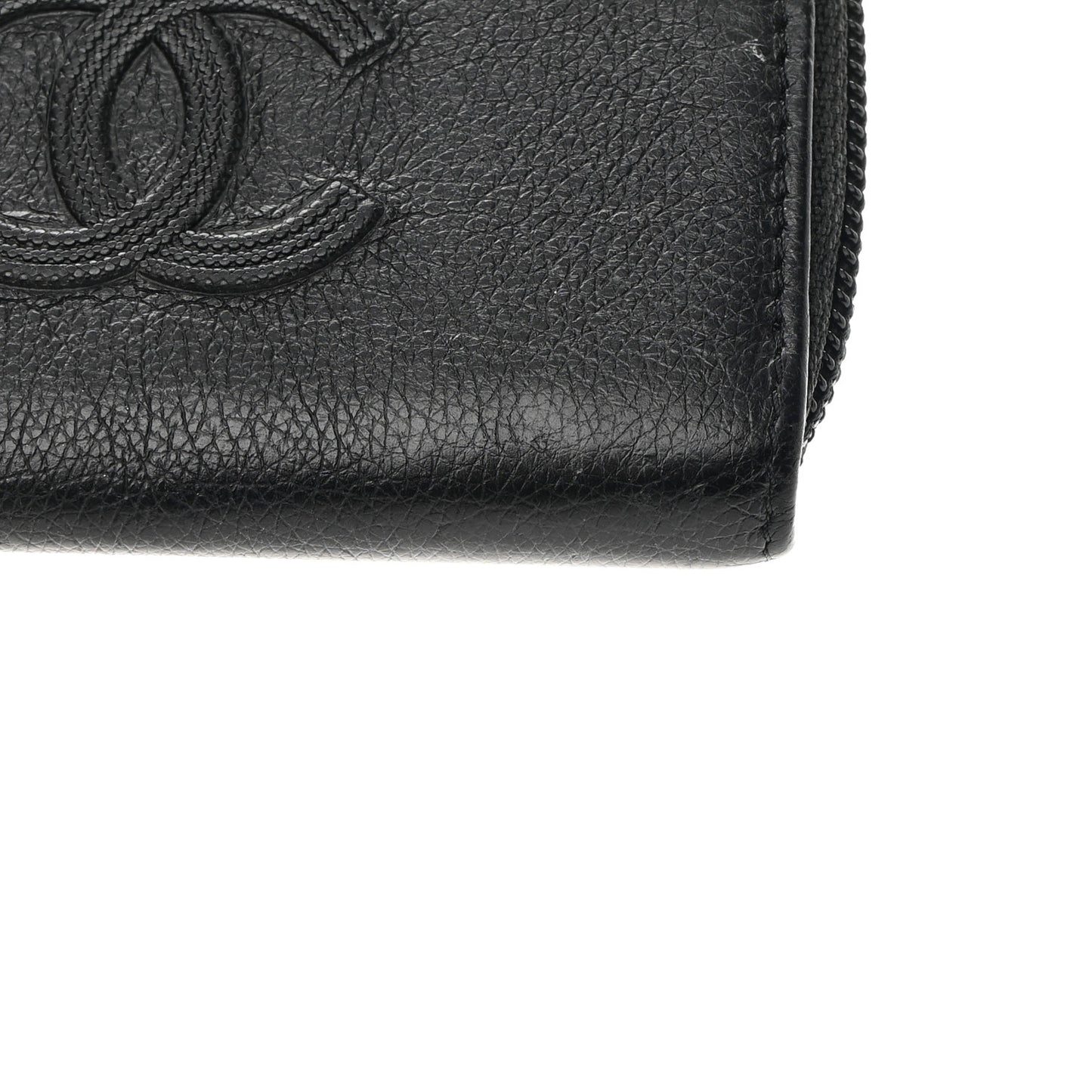 Calfskin Chain Embossed CC Key Holder Case Black