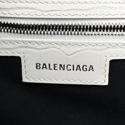 Balenciaga Extra Supple Calfskin Crocodile Embossed Medium Le Cagole Shoulder Bag White 6 of 18