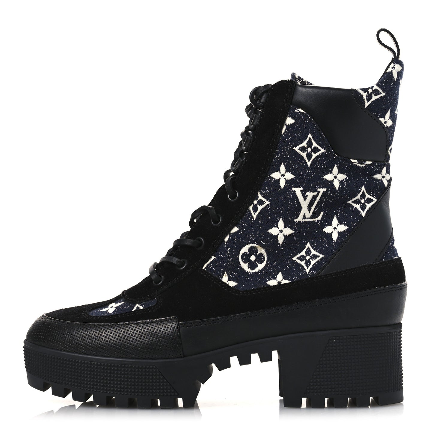 Calfskin Monogram Denim Laureate Platform Desert Boots 39.5 Navy Blue