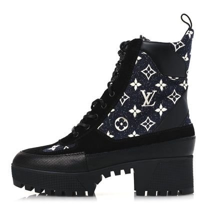 Louis Vuitton Calfskin Monogram Denim Laureate Platform Desert Boots 39.5 Navy Blue 1 of 12