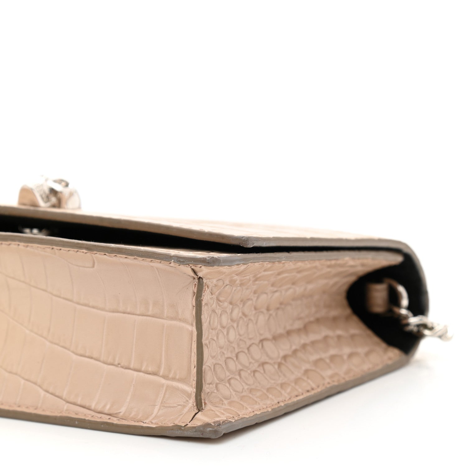 Alexander McQueen Calfskin Crocodile Embossed Skull Mini Crossbody Bag Beige 7 of 8