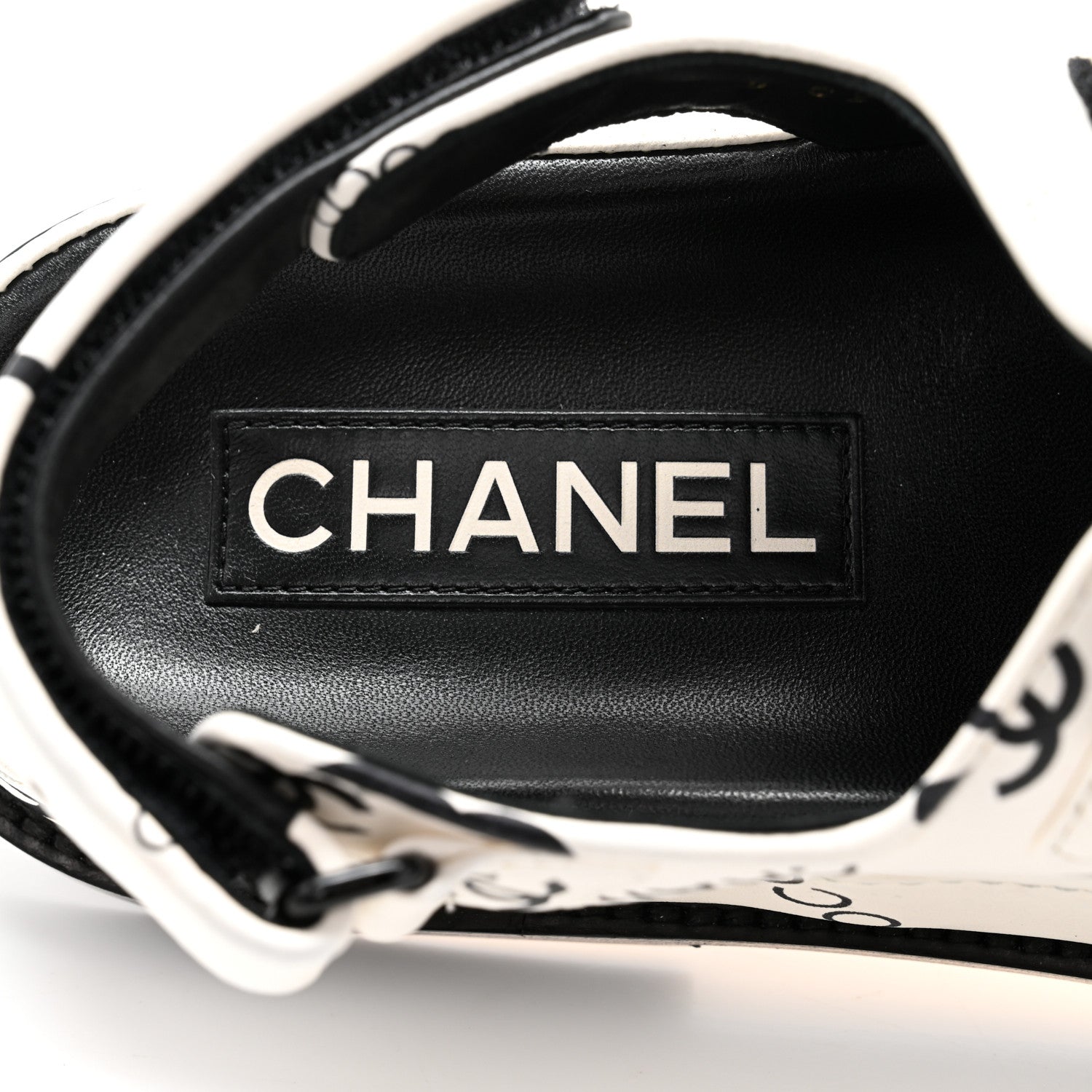 Chanel Lambskin Printed CC Velcro Dad Sandals 38 White Black 7 of 9