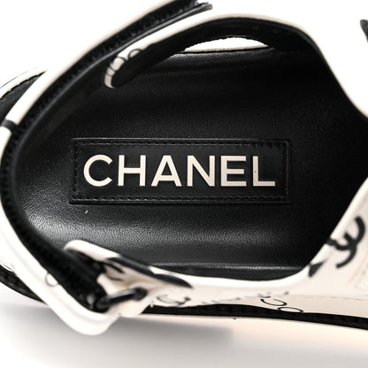 Chanel Lambskin Printed CC Velcro Dad Sandals 38 White Black 7 of 9