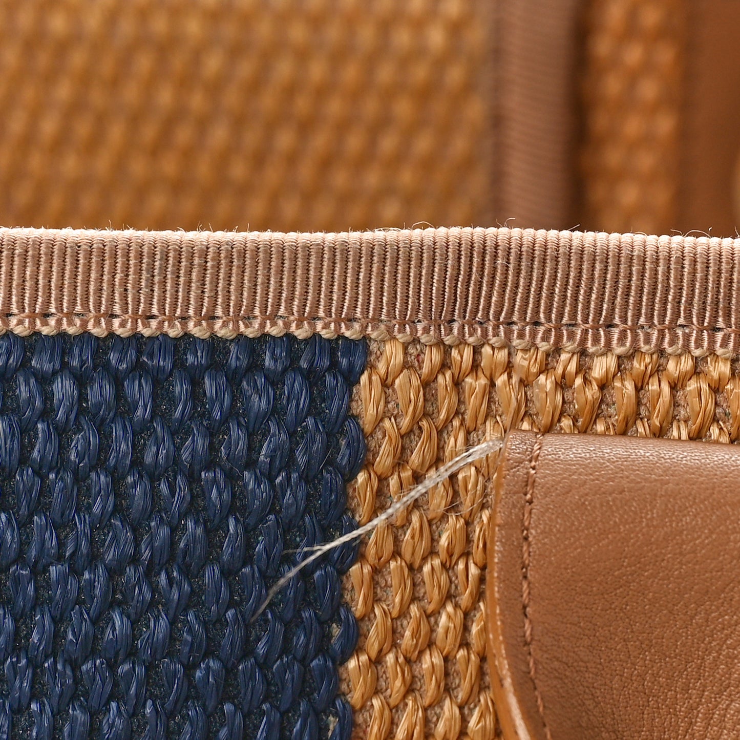 Straw Raffia Calfskin Striped Medium Deauville Tote Khaki Beige Navy Blue