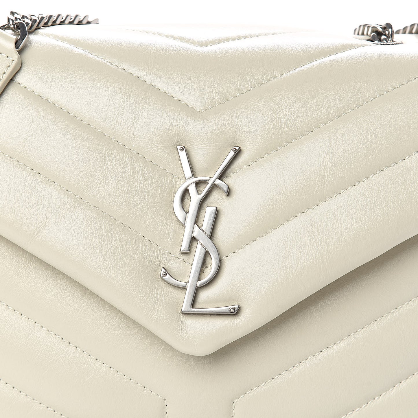 Calfskin Y Quilted Monogram Small Loulou Chain Satchel Ivory