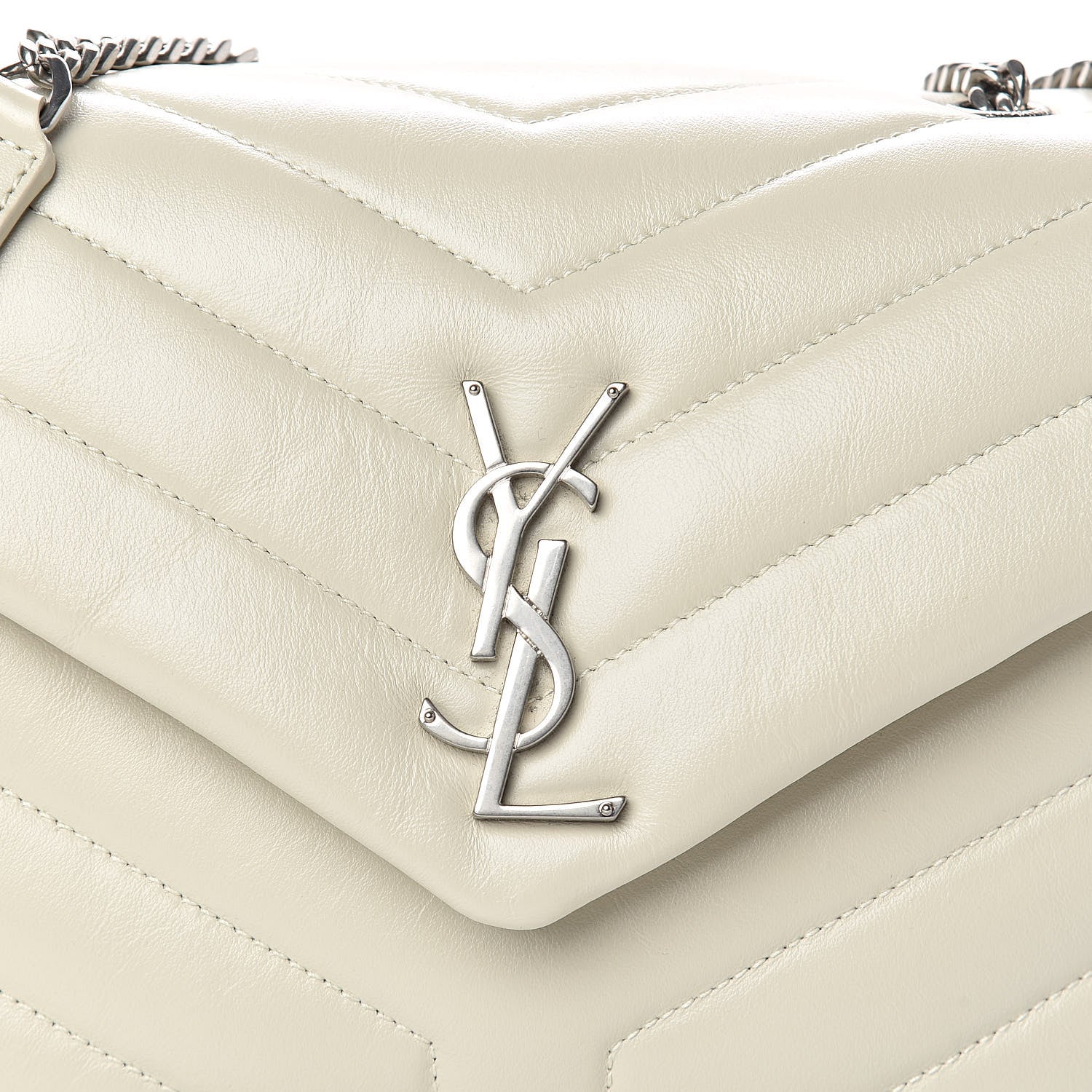 Saint Laurent Calfskin Y Quilted Monogram Small Loulou Chain Satchel Ivory 8 of 11