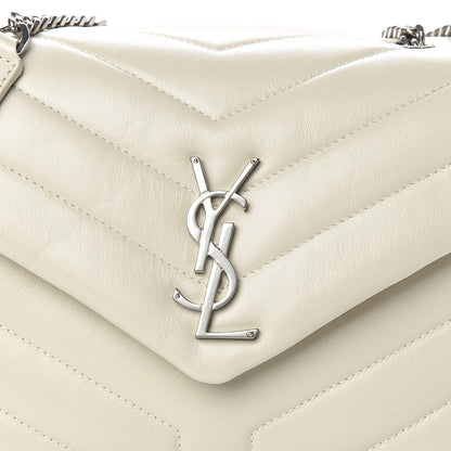 Saint Laurent Calfskin Y Quilted Monogram Small Loulou Chain Satchel Ivory 8 of 11