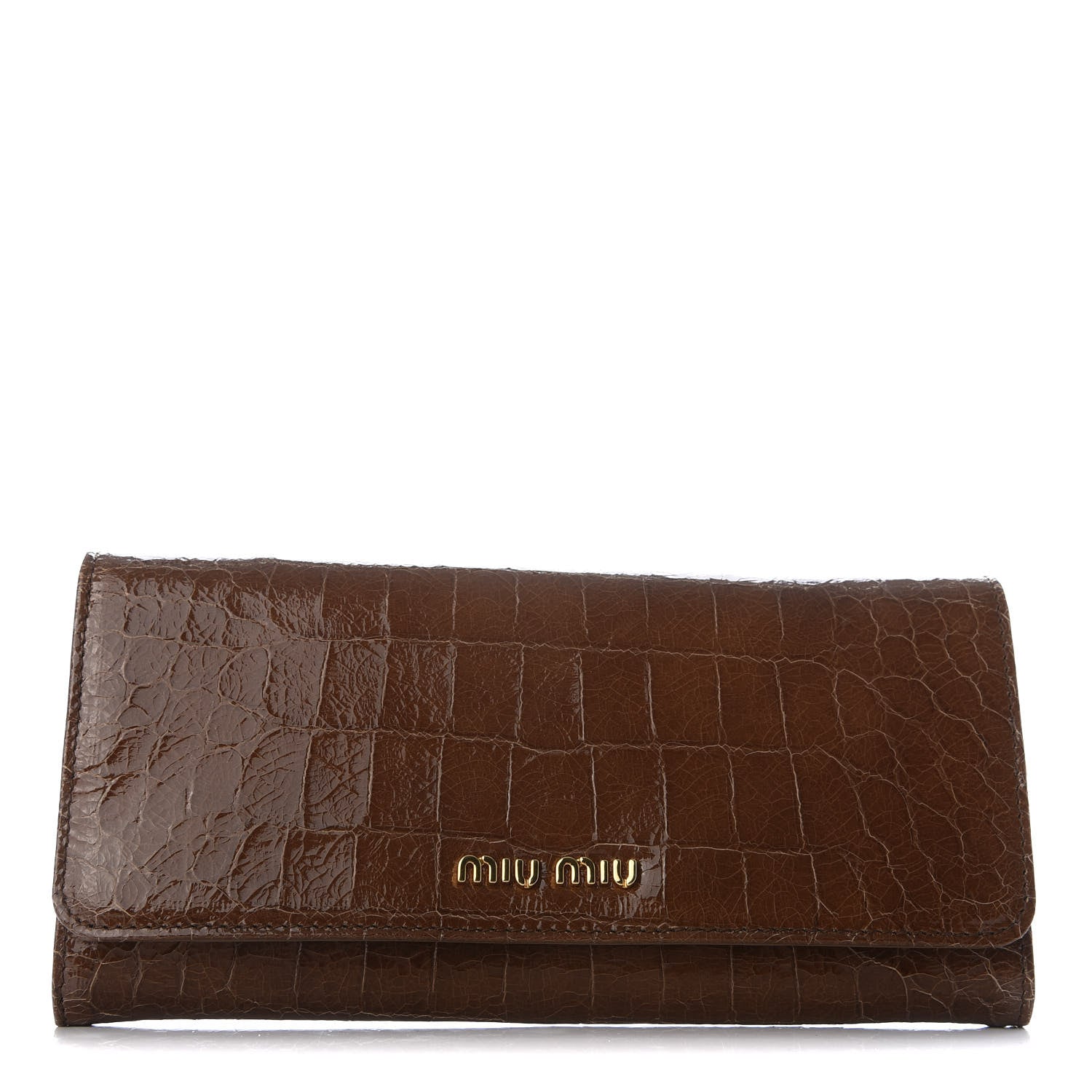 Miu Miu Embossed Crocodile Continental Wallet Tobacco 1 of 7
