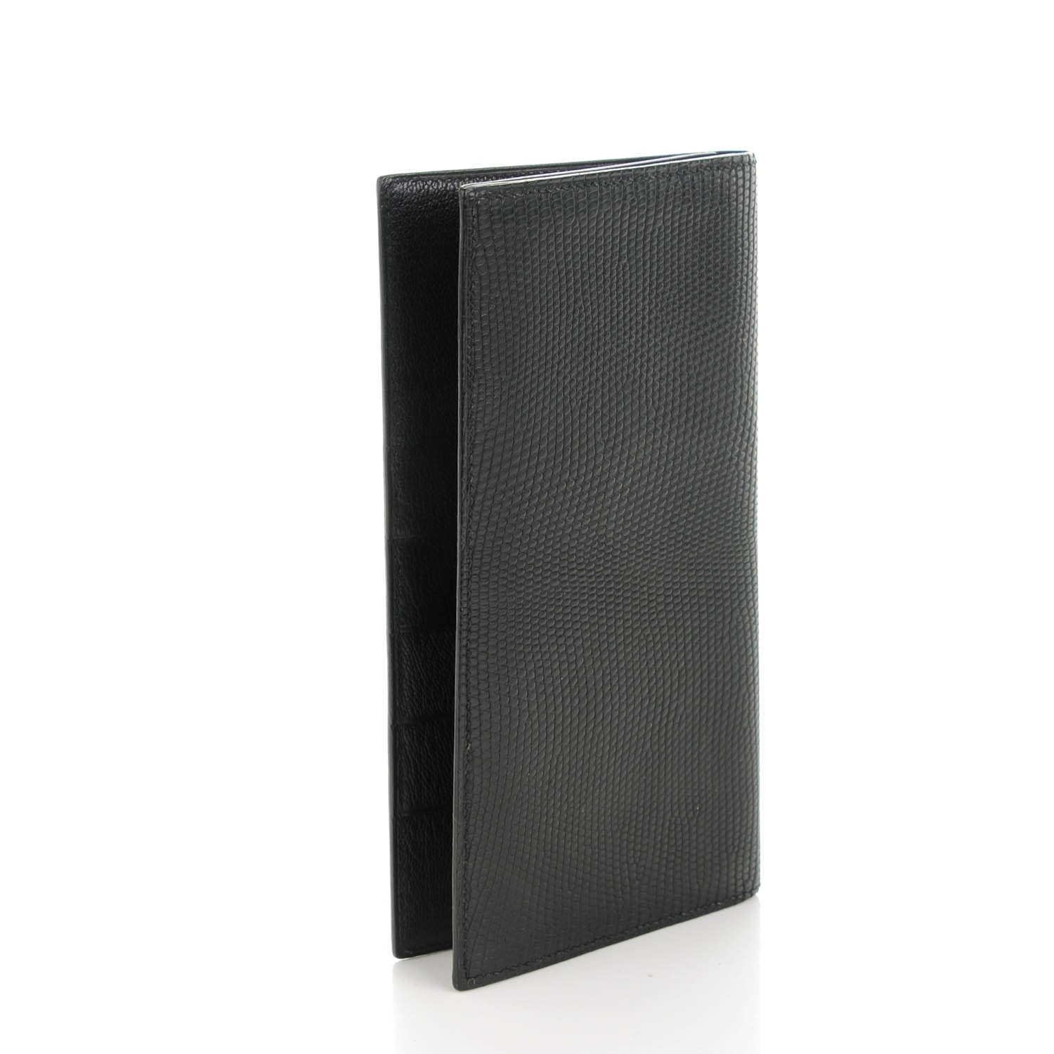 Hermes Lizard Niloticus MC2 Fleming Checkbook Holder Wallet Black 3 of 7