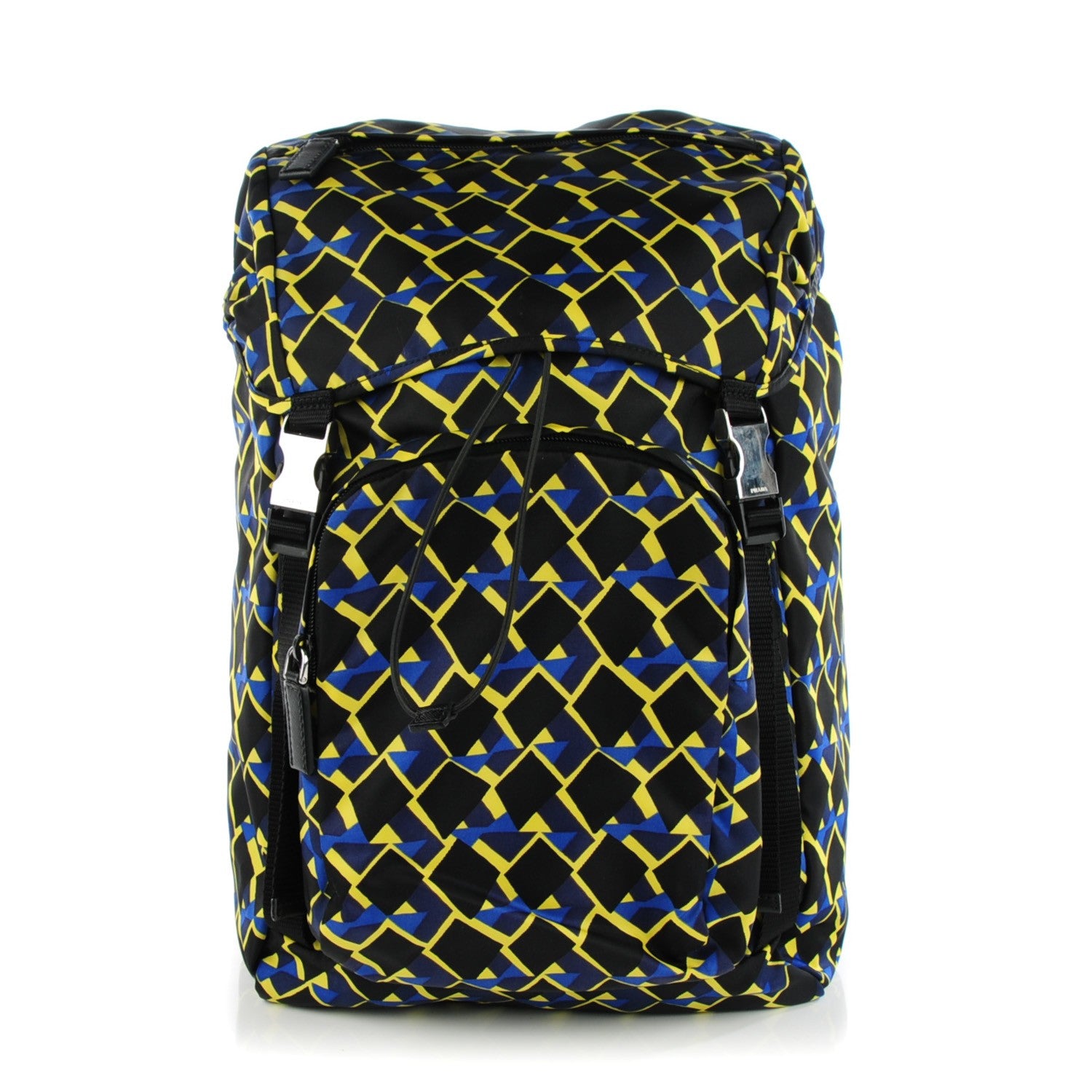 Prada Tessuto Stampato Argyle Print Double Buckle Backpack Blue 1 of 9