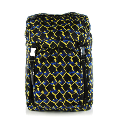 Prada Tessuto Stampato Argyle Print Double Buckle Backpack Blue 1 of 9