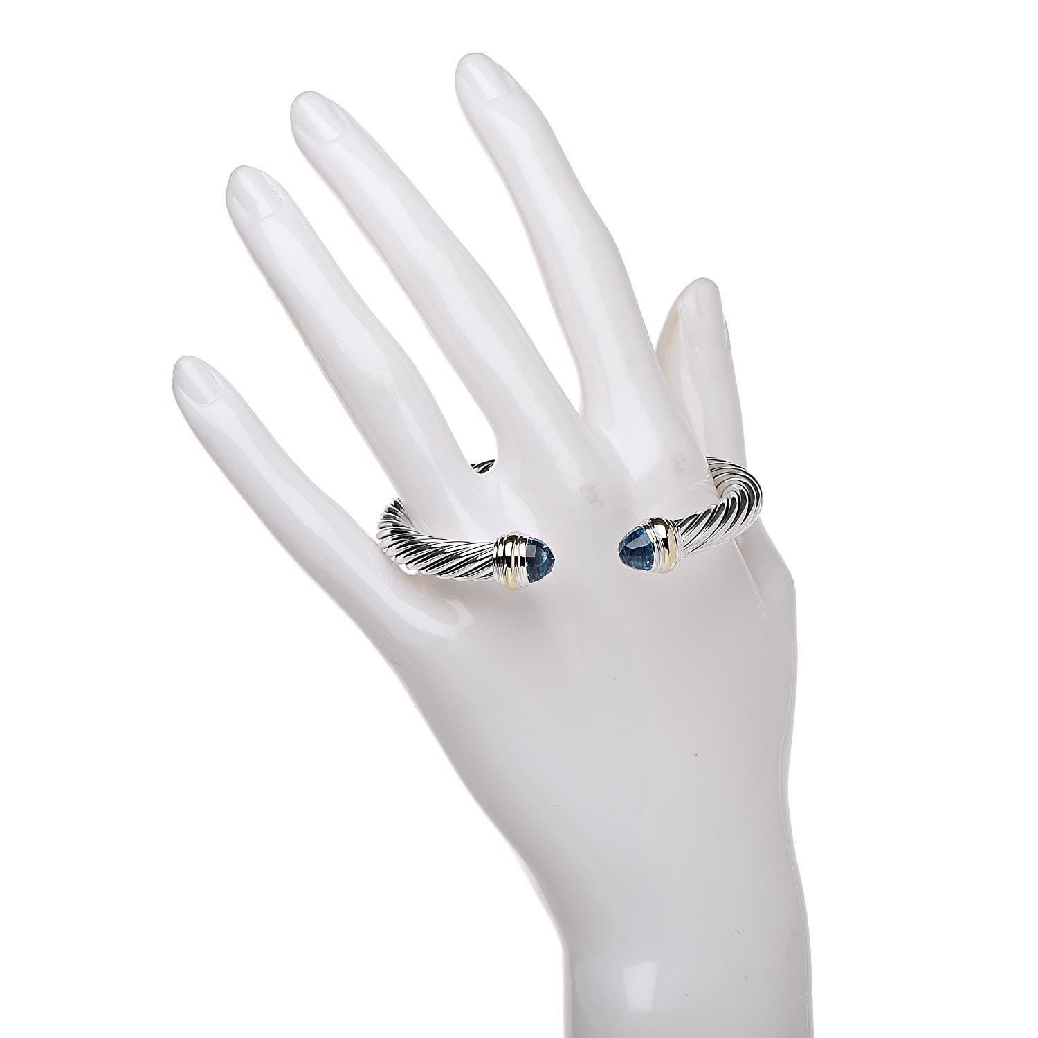 David Yurman Sterling Silver 14K Yellow Gold Blue Topaz 7mm Cable Classics Bracelet 2 of 4