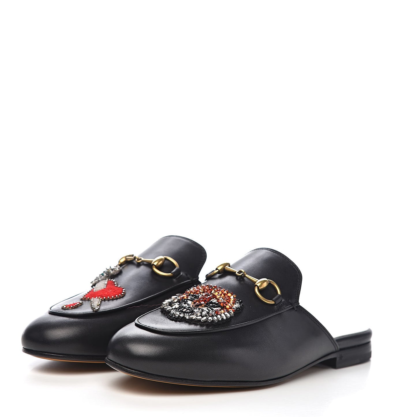 Calfskin Crystal Tiger Embroidered Womens Princetown Slippers 36 Black