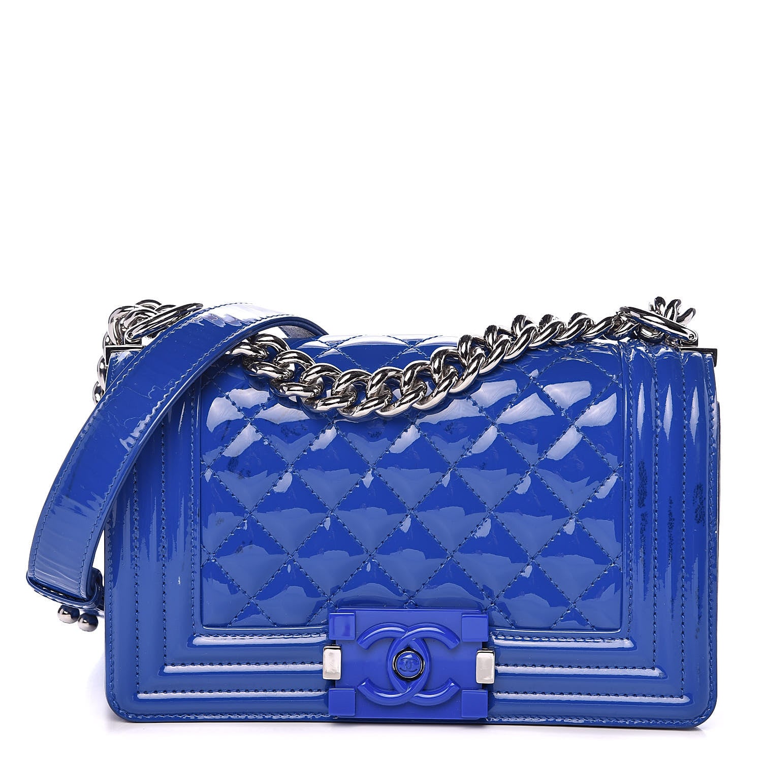 Chanel Patent Calfskin Quilted Small Plexiglass Boy Flap Blue 1 of 15