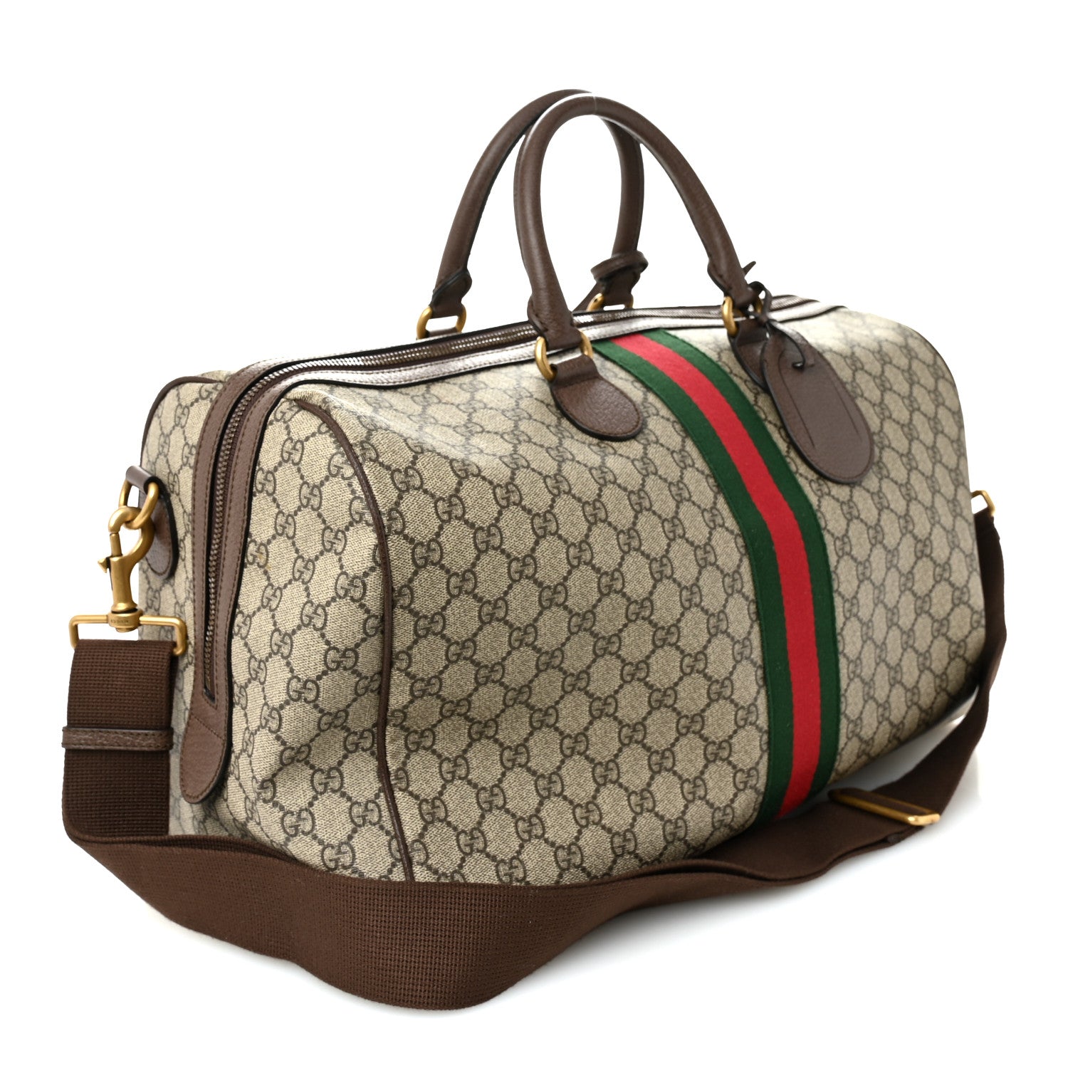 Gucci GG Supreme Monogram Textured Dollar Calfskin Web Medium Ophidia Carry-On Duffle Bag Beige Ebony New Acero 2 of 9