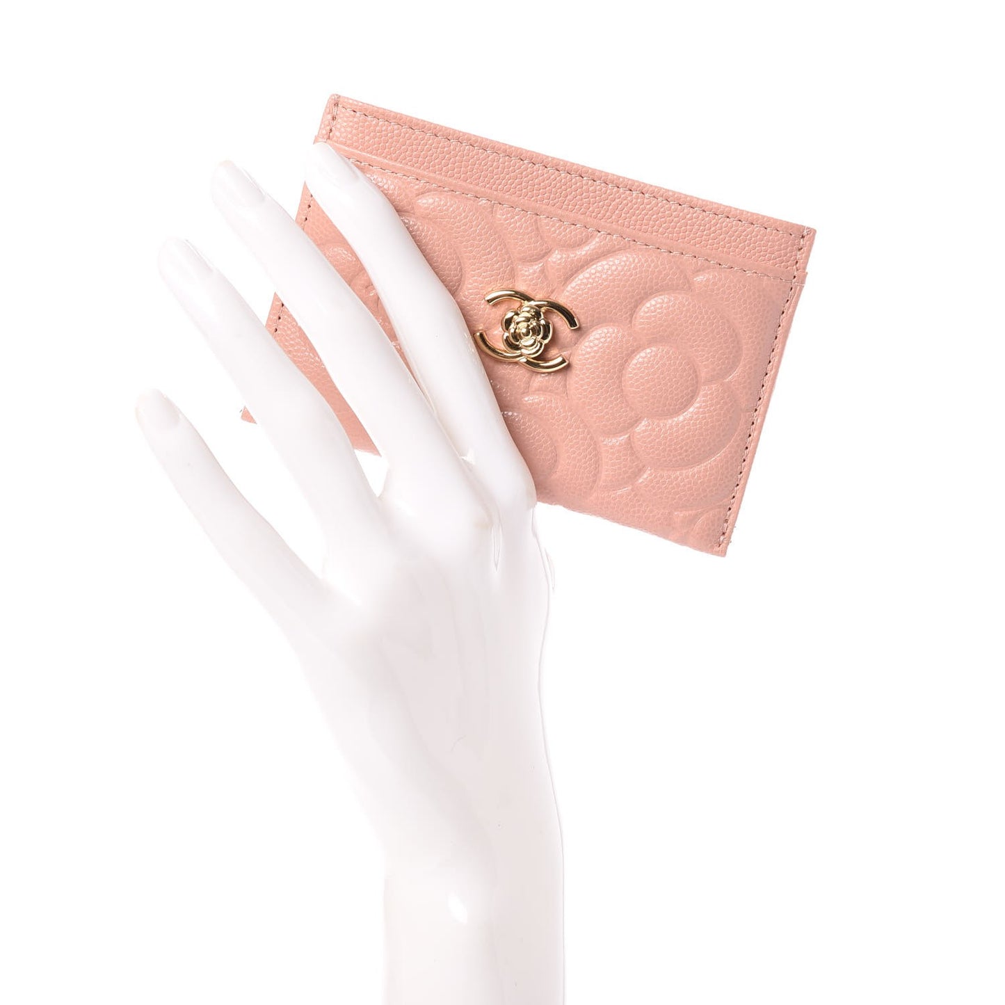 Caviar Camellia Embossed Card Holder Nude