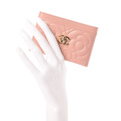 Chanel Caviar Camellia Embossed Card Holder Nude 2 of 9