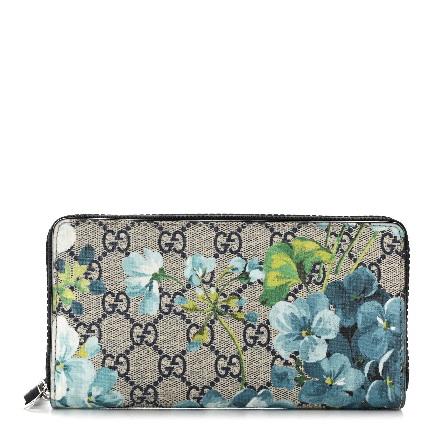 GG Supreme Monogram Blooms Zip Around Wallet Blue