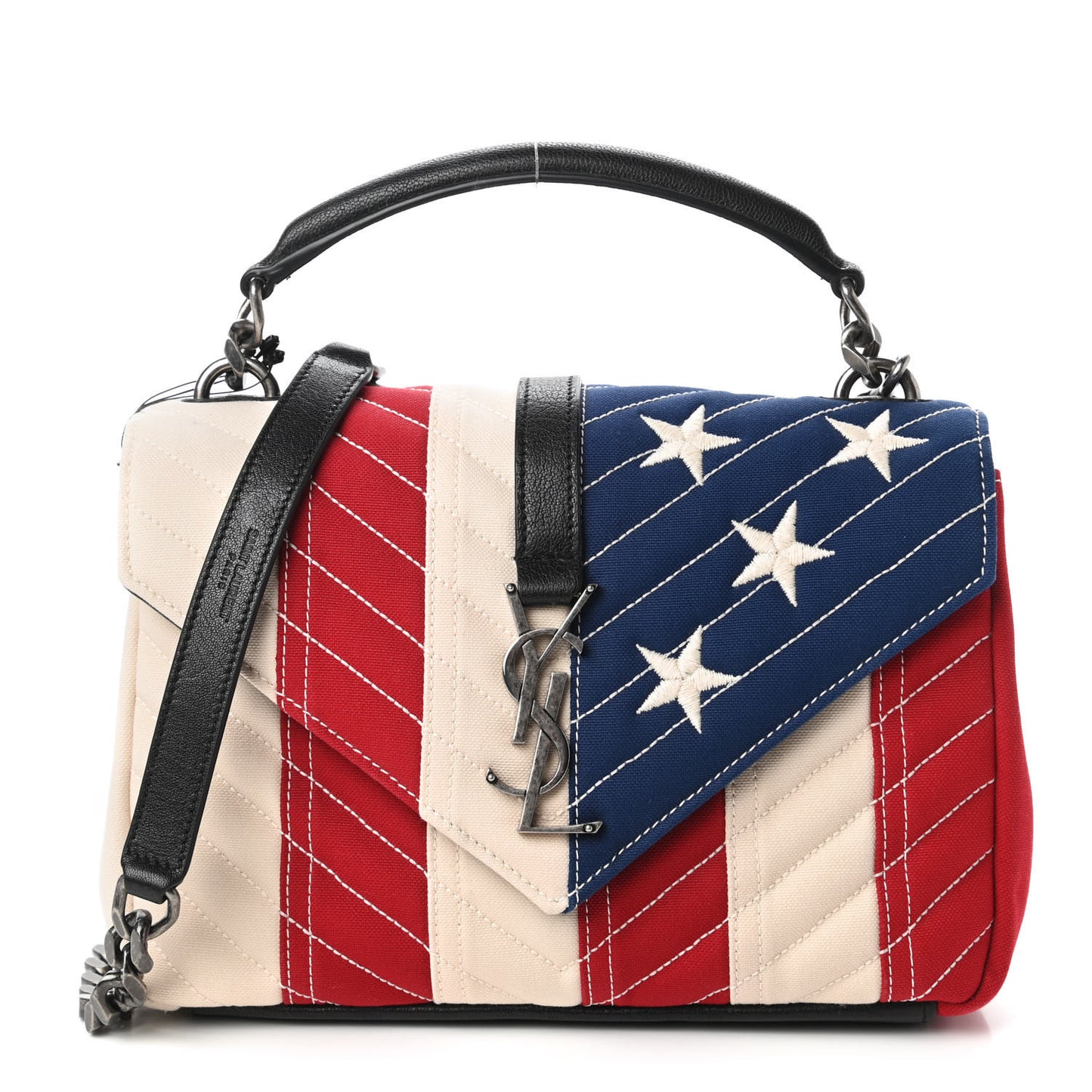 Canvas Matelasse Chevron American Flag Monogram Medium College Bag Red Blue