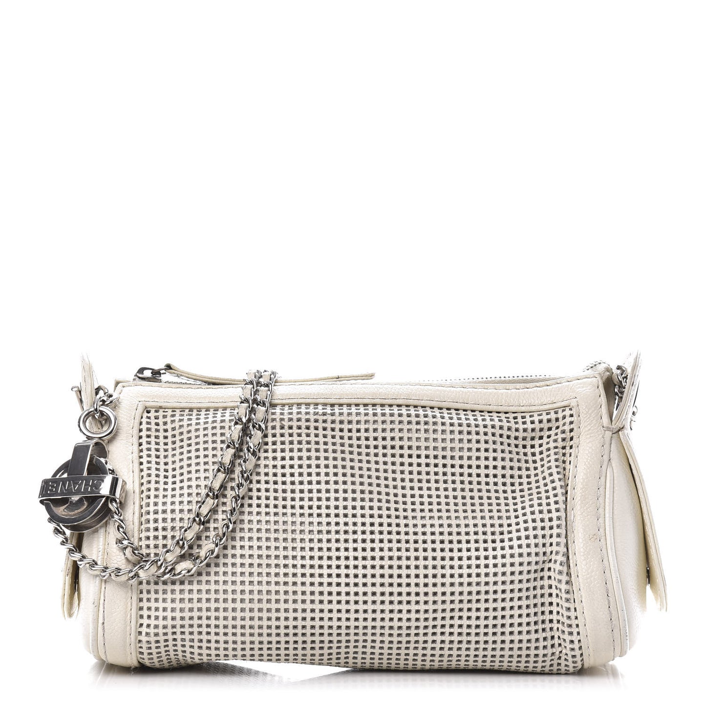Caviar Perforated Pulley Shoulder Bag White