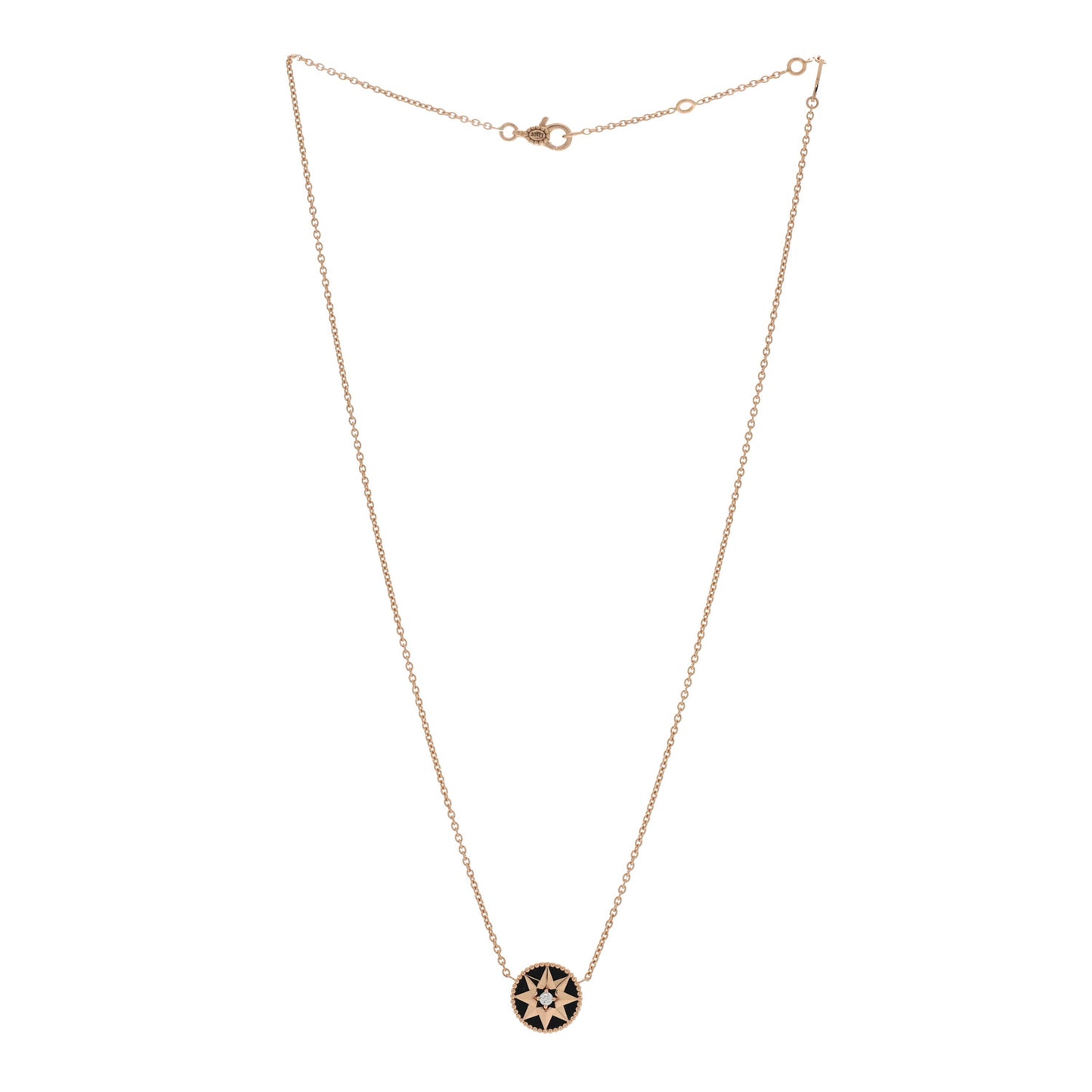 18K Rose Gold Diamond Black Onyx Rose Des Vents Necklace