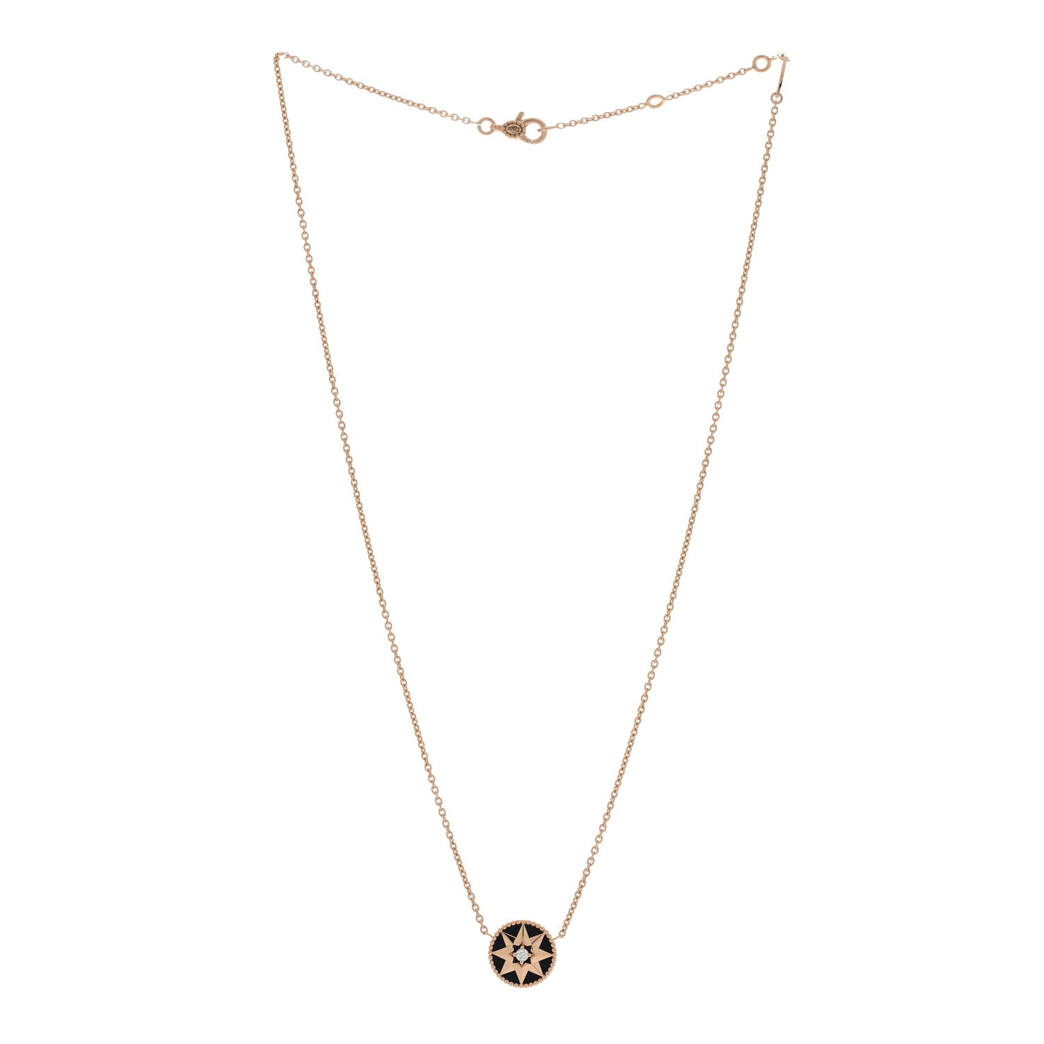 Christian Dior 18K Rose Gold Diamond Black Onyx Rose Des Vents Necklace 2 of 5