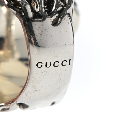 Gucci Metal Crystal Lion Head Ring 16 7.5 Black Aged Silver 5 of 7