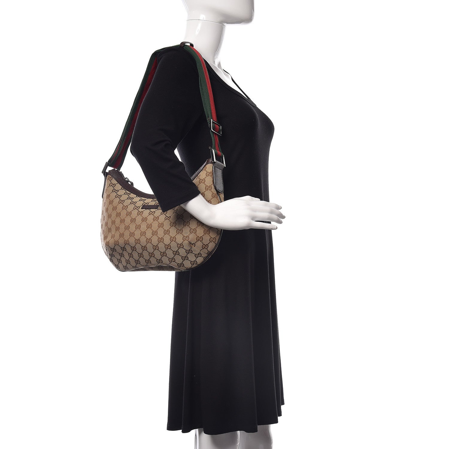 Gucci Monogram Web Medium Half Moon Hobo Dark Brown 2 of 11
