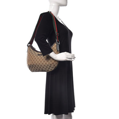 Gucci Monogram Web Medium Half Moon Hobo Dark Brown 2 of 11