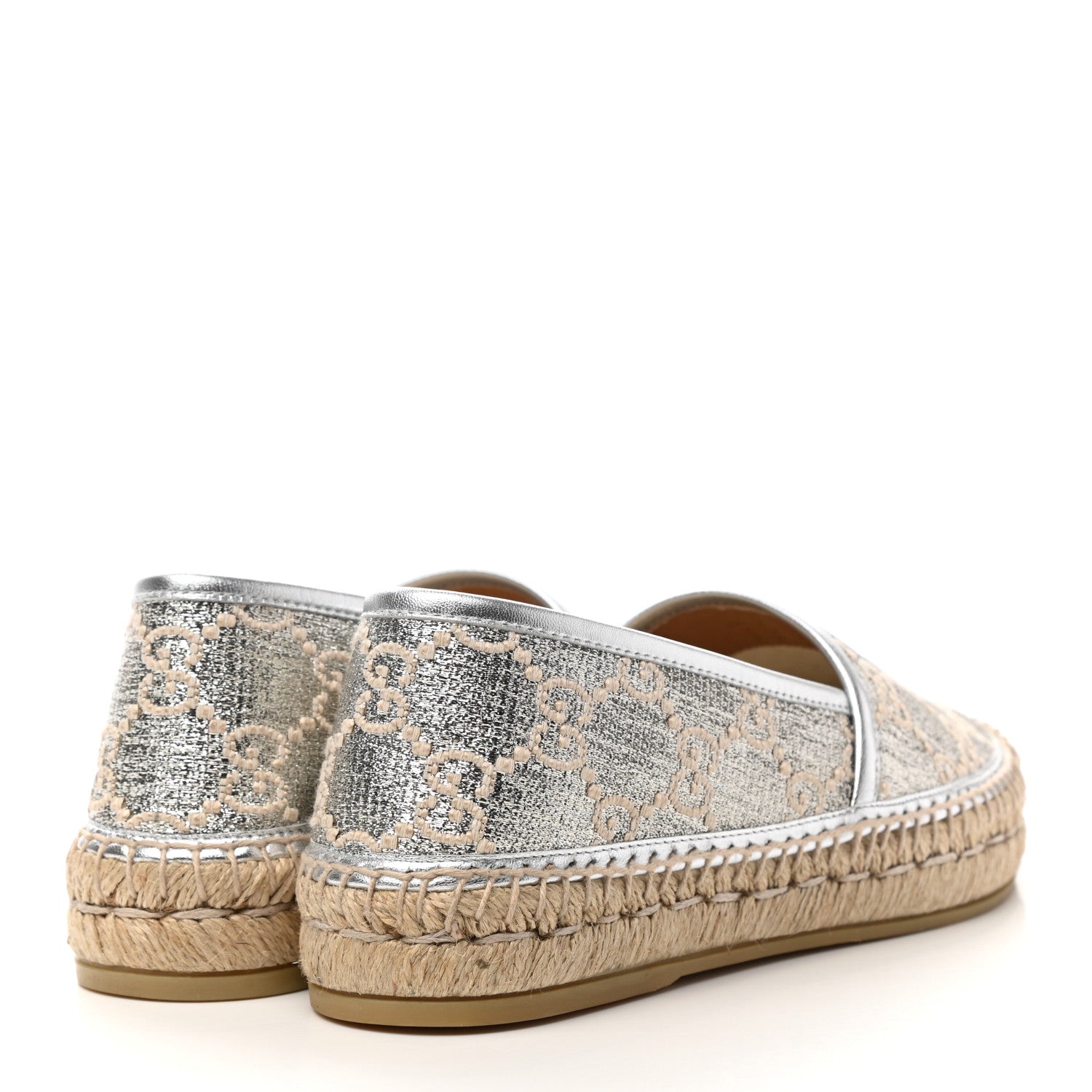Gucci Lame Nappa GG Monogram Espadrilles 35 Silver Beige 4 of 9