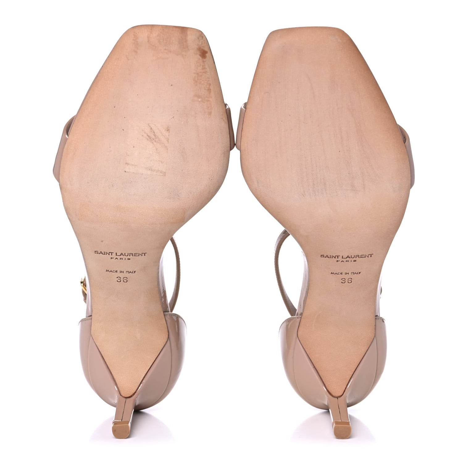 Saint Laurent Patent Calfskin Amber 105 Ankle Strap Sandals 36 Beige 5 of 10